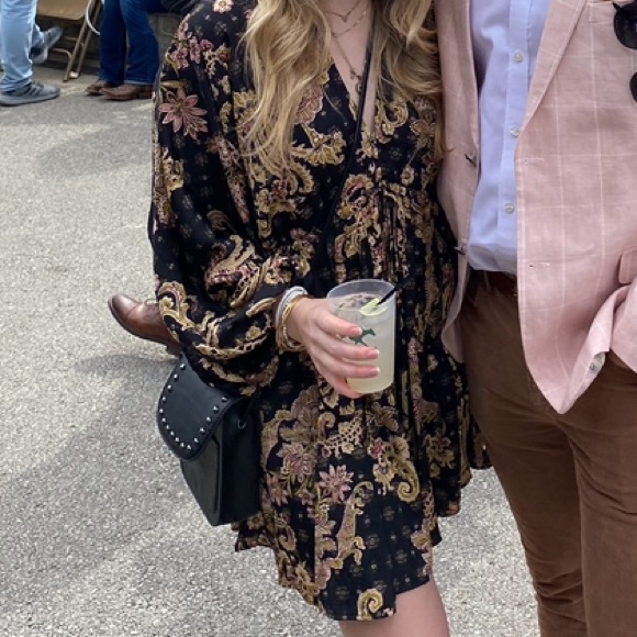 Free People Long Sleeve V Neck Mini Dress - Picture 2 of 4